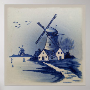 Affiche Bleu et blanc vintage Delft
