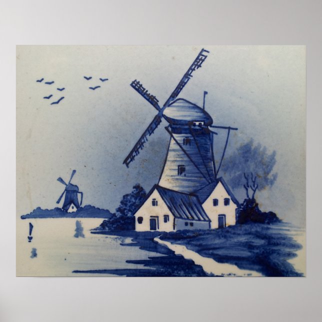 Affiche Bleu et blanc vintage Delft (Devant)