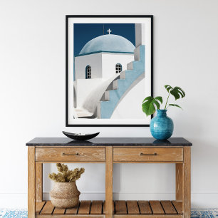Affiche Bleu et blanc Voyage Santorin Oia Church
