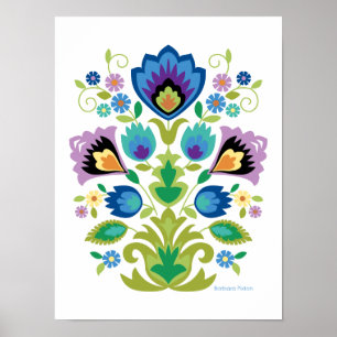 Affiche Bleu et lavande floral, Wycinanki folklorique polo