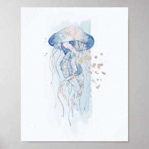 Affiche Bleu et rose méduse Océan Thème aquatique