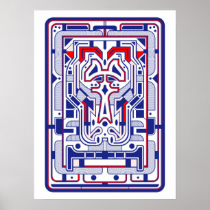 Affiche Bleu et Rouge Abstrait Rétro Futuriste