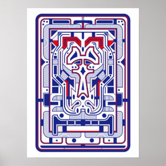 Affiche Bleu et Rouge Abstrait Rétro Futuriste