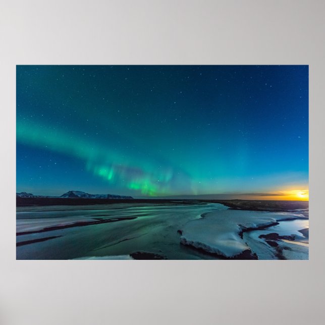 Affiche Bleu Et Vert Aurora Borealis, Islande (Devant)