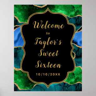 Affiche Bleu et vert Peacock Agate Sweet sixteen Bienvenue