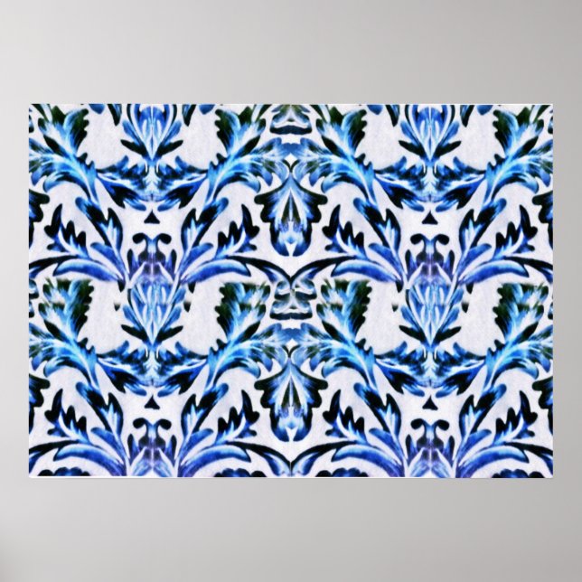 Affiche Bleu feuille fileté (Devant)