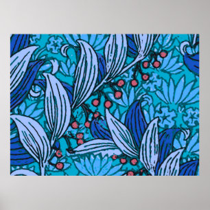Affiche Bleu Floral Antique Boho Moderne