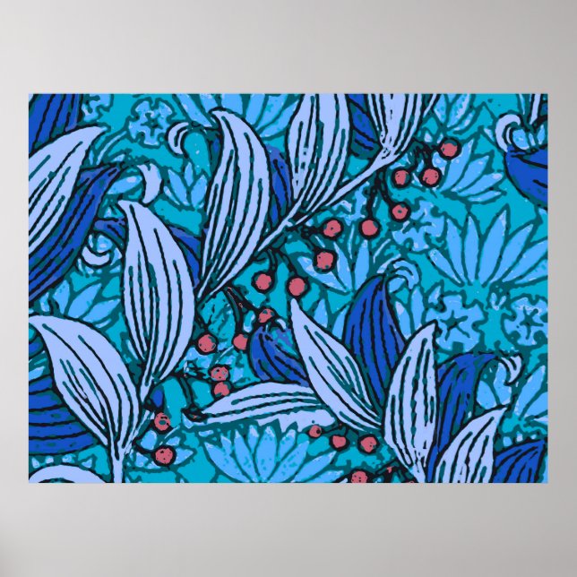 Affiche Bleu Floral Antique Boho Moderne (Devant)