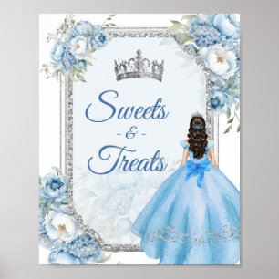 Affiche Bleu Floral Argent Couronne Quinceañera Sweets
