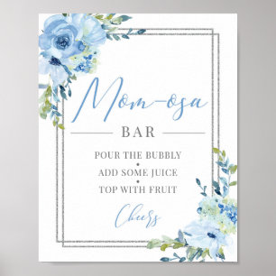Affiche Bleu floral argent géométrique maman-osa signe bar