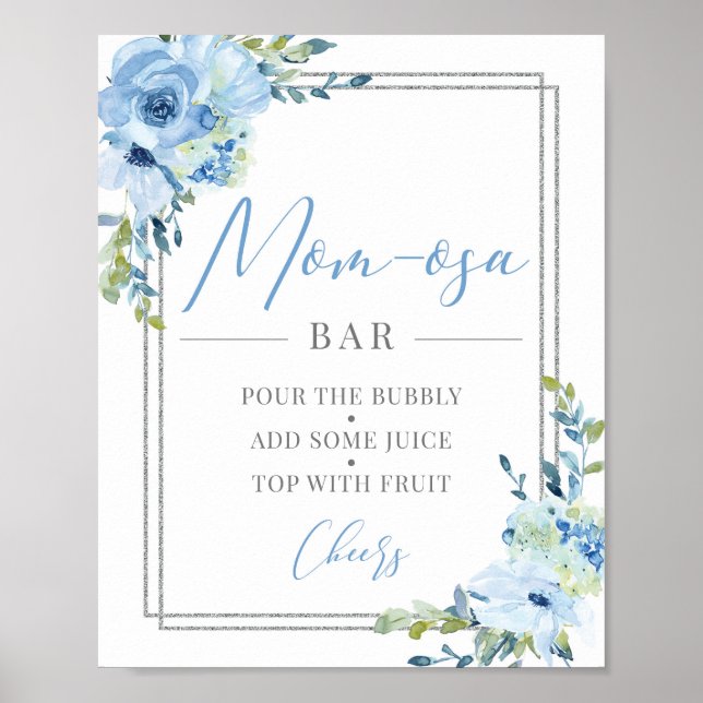 Affiche Bleu floral argent géométrique maman-osa signe bar (Devant)