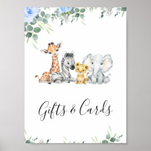 Affiche Bleu Floral Baby shower Safari Table Haut