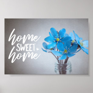 Affiche Bleu Floral Home Sweet Home
