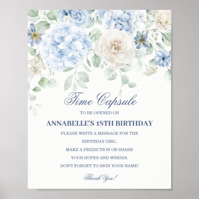 Affiche Bleu Floral Hydrangea Botanique Bloom Temps Capsul (Devant)