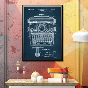Affiche Bleu Foncé Brevet de machine à écrire