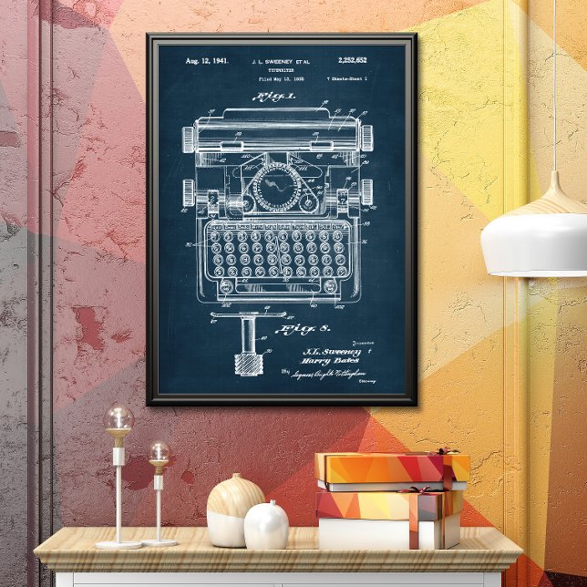 Affiche Bleu Foncé | Brevet de machine à écrire (Créateur téléchargé)