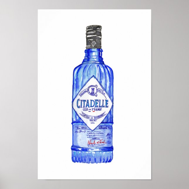 Affiche Bleu Gin Botte Couleur de l'eau (couleur) (Devant)