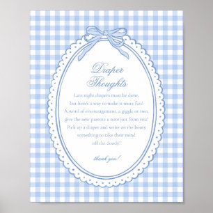 Affiche Bleu Gingham Coquette Noeud Pensées Langer Bébé