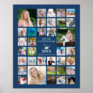 Affiche Bleu Graduation 35 Photo Collage Classe Année