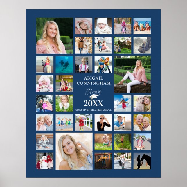 Affiche Bleu Graduation 35 Photo Collage Classe Année (Devant)