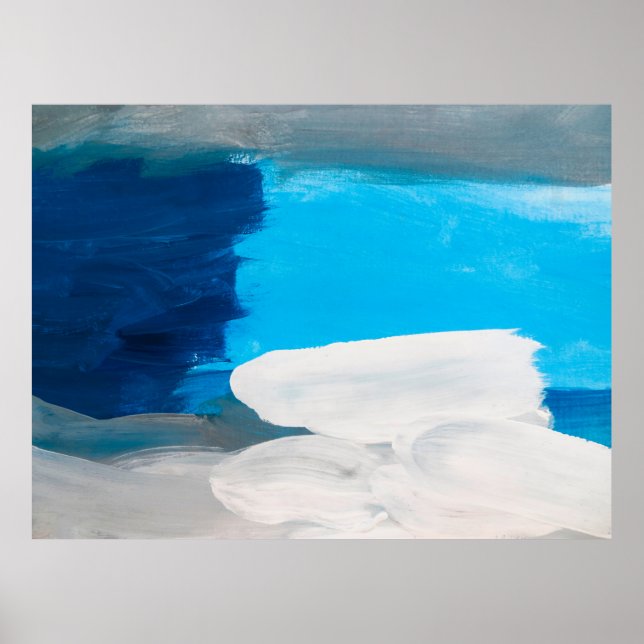 Affiche Bleu, gris et blanc Art Abstrait peinture noir (Devant)