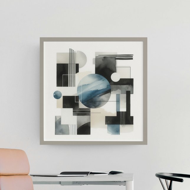 Affiche Bleu gris foncé Beige Noir Abstrait Art Motif (Créateur téléchargé)