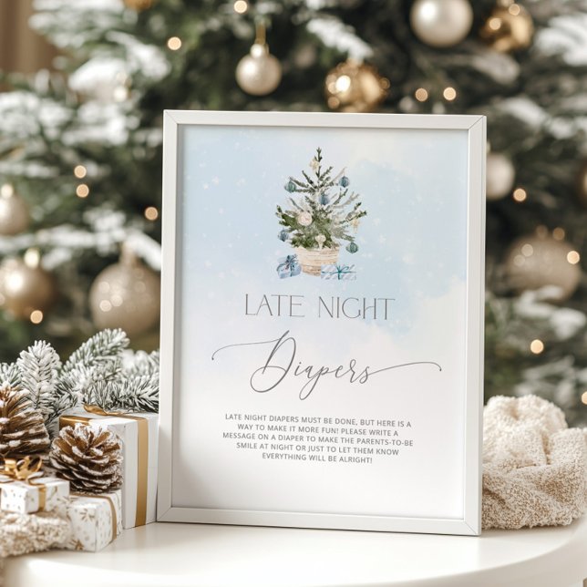 Affiche Bleu hiver Chritmas arbre Nuit tardive couches (Créateur téléchargé)