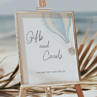 Affiche Bleu Hot Air Ballotte Baby shower cadeaux et carte