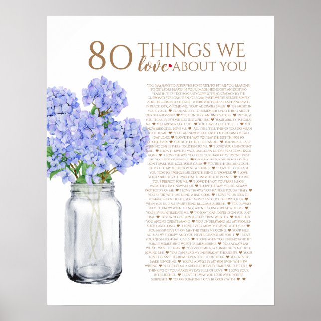 Affiche bleu hydrangea 80 choses que nous vous aimons 70 a (Devant)
