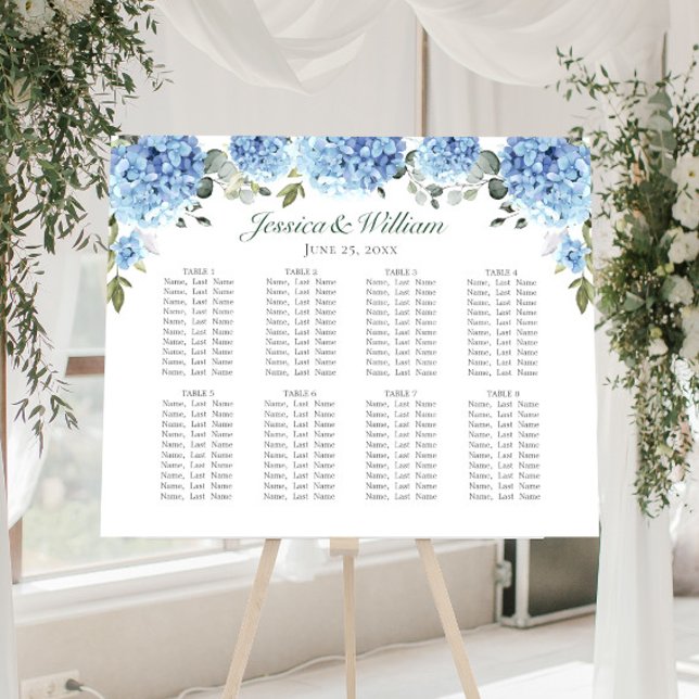Affiche Bleu Hydrangea Floral 8 Tables GRAPHIQUE DE SIÈGE (Créateur téléchargé)