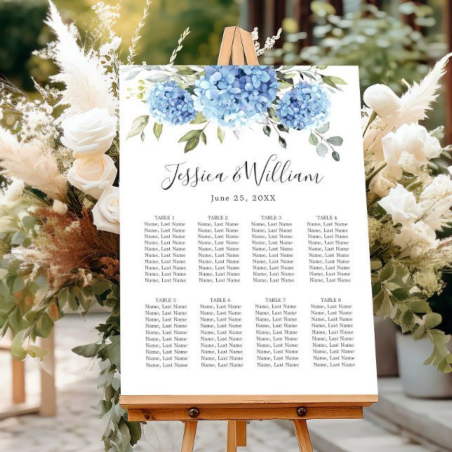 Affiche Bleu Hydrangea Floral 8 Tables GRAPHIQUE DE SIÈGE (Créateur téléchargé)