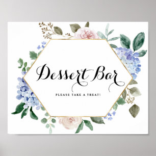 Affiche Bleu Hydrangeas et rose Roses Gold Dessert Bar