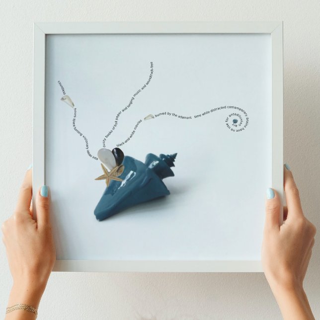 Affiche Bleu hygbeach décor océan thème poème côtier (Blue hygge beach decor ocean theme poem coastal wall art square poster)