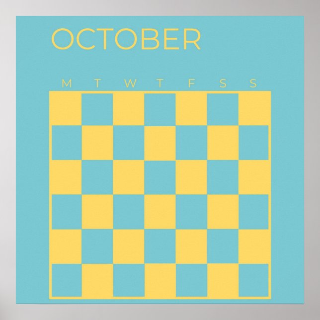 Affiche Bleu Jaune Non daté À damiers Octobre Calendrier (Devant)