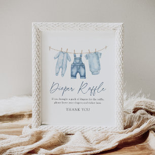 Affiche Bleu Jean Denim Baby shower Déchets Lavette Signe