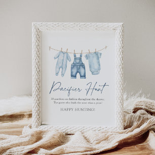 Affiche Bleu Jean Denim Baby shower Pacifique Chasse