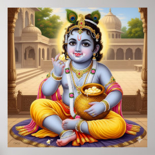 Affiche Bleu Joyeux Classique Bala Krishna Pot Design