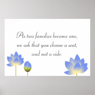 Affiche Bleu lotus fleurs gris mariage panneau