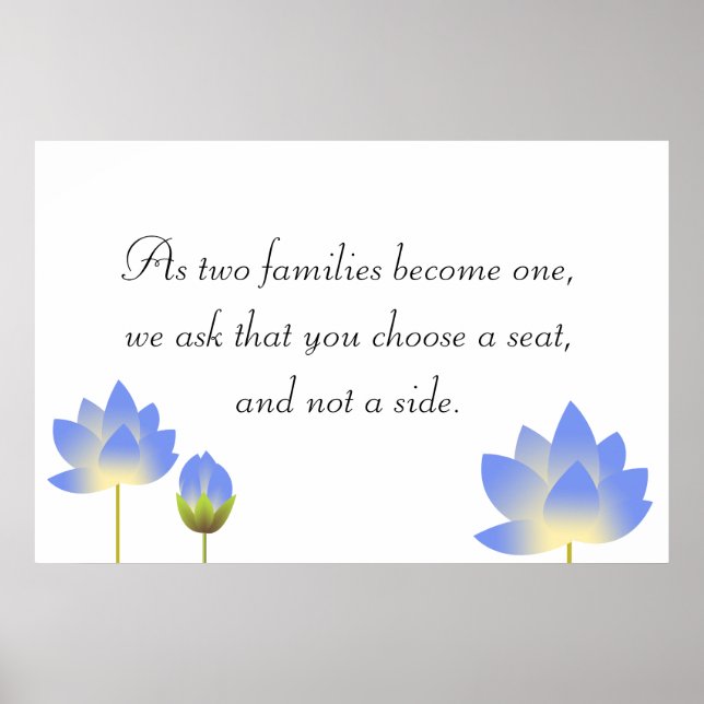 Affiche Bleu lotus fleurs gris mariage panneau (Devant)