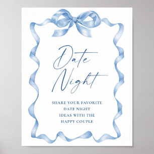 Affiche Bleu Main dessinée Bow Date Idées de nuit Mariage