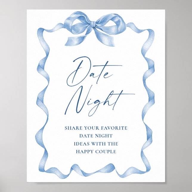 Affiche Bleu Main dessinée Bow Date Idées de nuit Mariage (Devant)