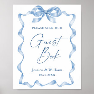 Affiche Bleu Main tiré Bow Notre Guestbook Mariage Signal