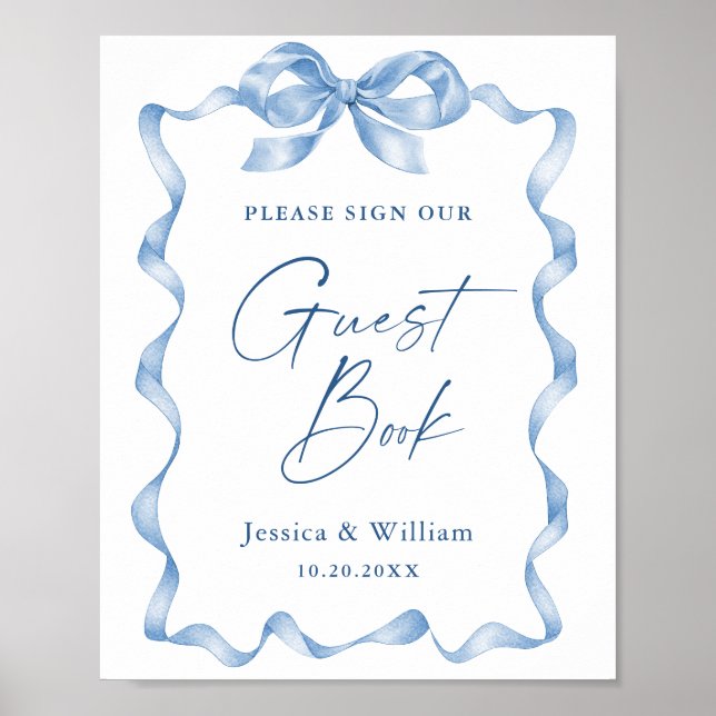 Affiche Bleu Main tiré Bow Notre Guestbook Mariage Signal (Devant)