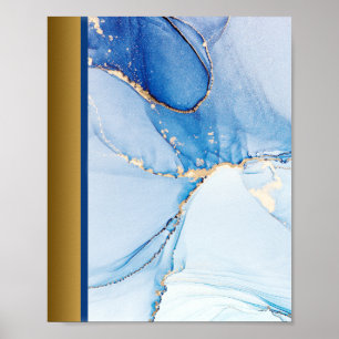 Affiche Bleu marbre pierre / Or Marine Bleu Frontière Art