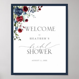 Affiche Bleu marine et Bourgogne Aquarelle Bienvenue sous