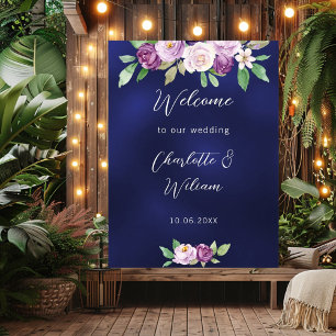 Affiche bleu marine mariage violet violet fleurs pourpres