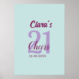Affiche bleu mauve bonne fête 21e anniversaire ajouter nom