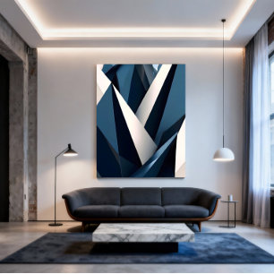 Affiche Bleu Moderne Abstrait Géométrique 3D
