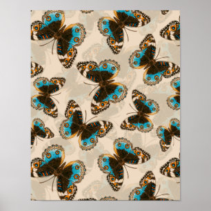 Affiche Bleu motif papillon Pansy sur blanc