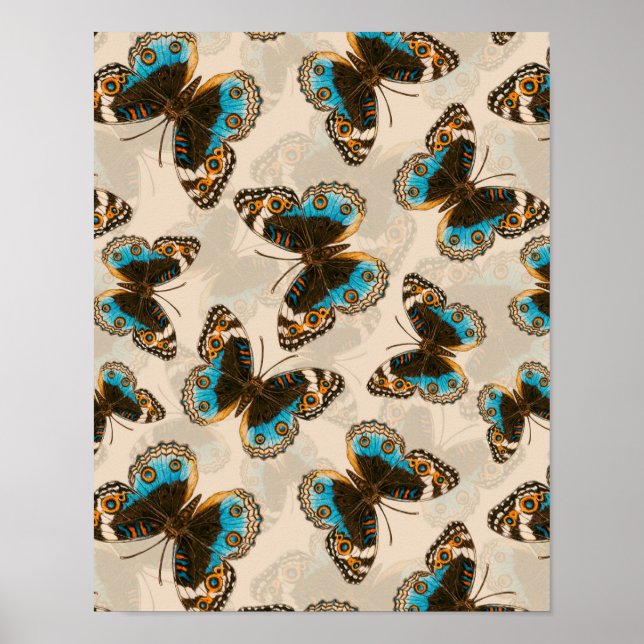 Affiche Bleu motif papillon Pansy sur blanc (Devant)